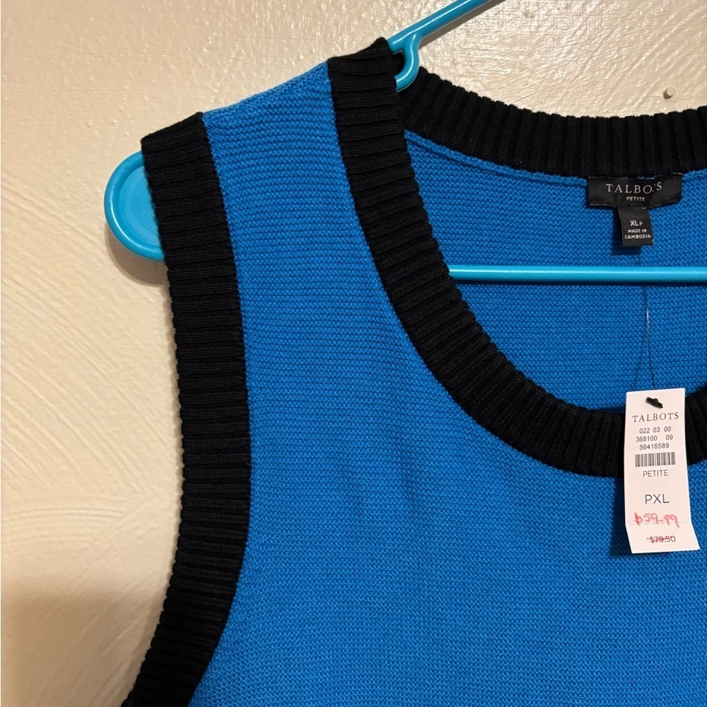 Talbots Petite XL Blue Black Sleeveless Knit Sweater Vest NWT - Picture 7 of 9
